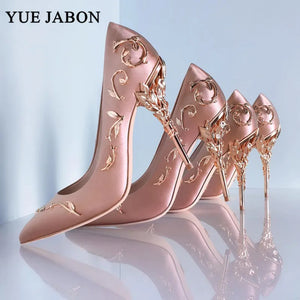 Elegant Silk Rhinestone Leaves Heel High Heels