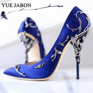 Elegant Silk Rhinestone Leaves Heel High Heels