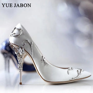 Elegant Silk Rhinestone Leaves Heel High Heels