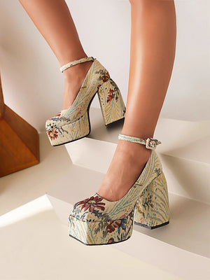 Graffiti Style Square Toe High  Heels